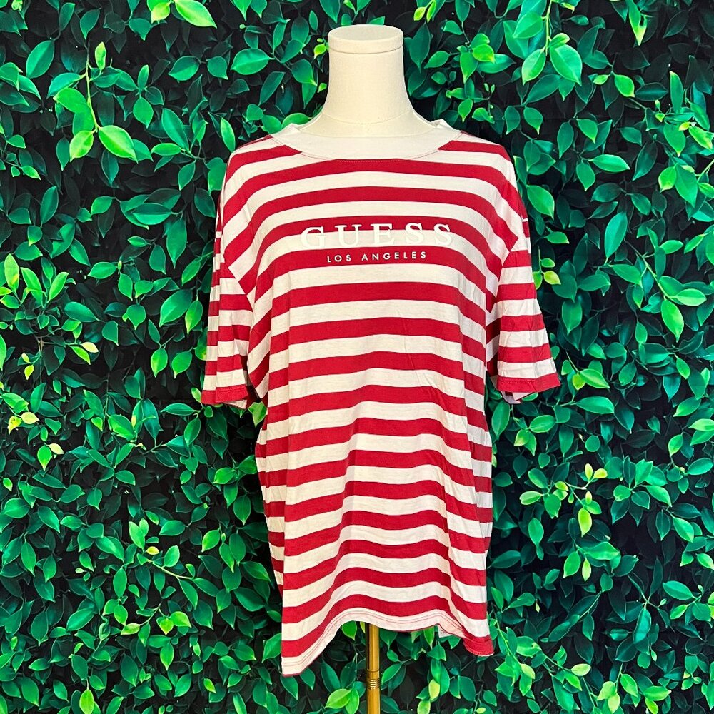 Vintage Guess Los Angeles Red & White Striped Crewneck (Medium)